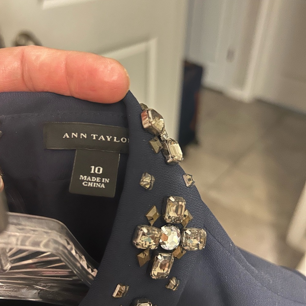 Ann Taylor Embellished neck Navy dress